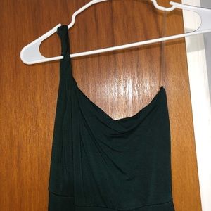one shoulder twisted emerald green dress
